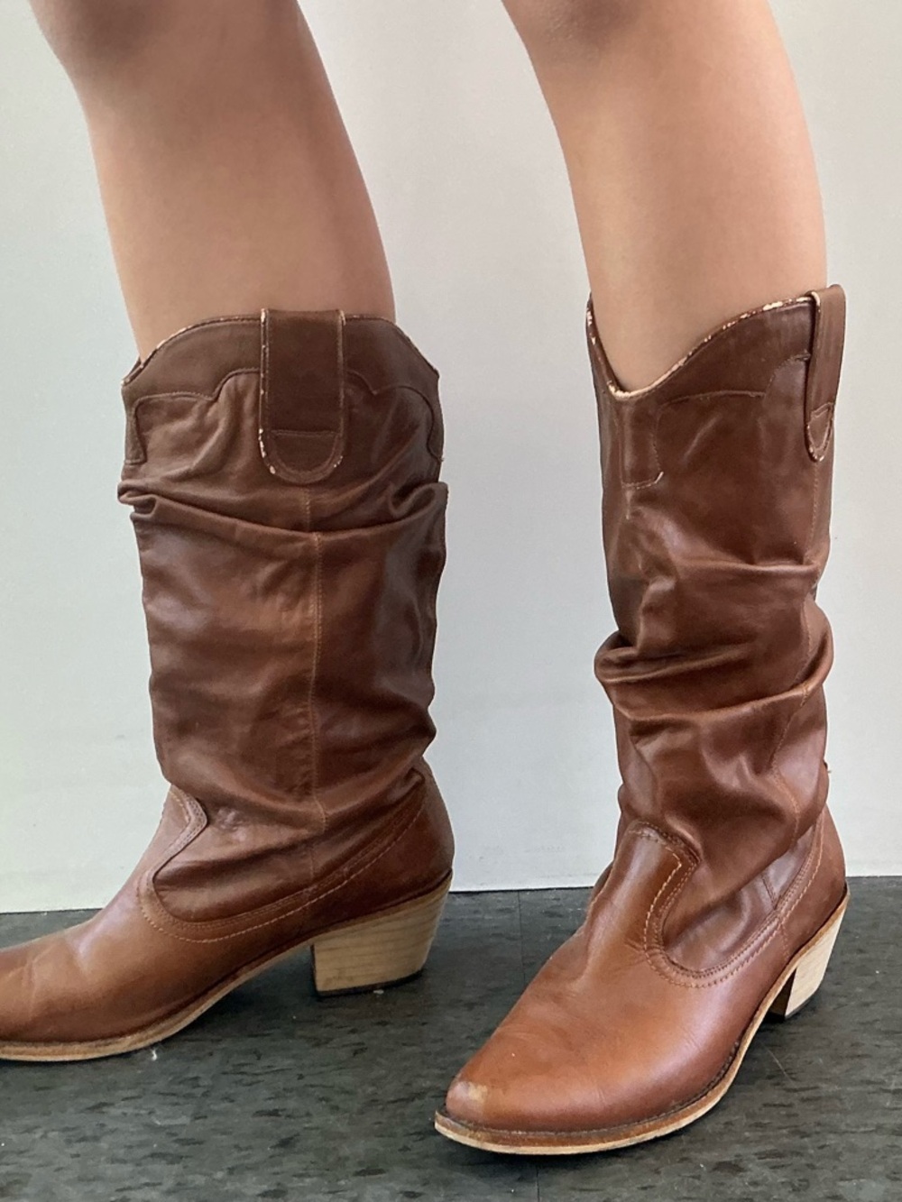 Steve Madden Brown Leather Slouch Western Boots
